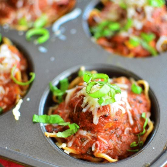 Mini Chicken Meatball Spaghetti Pie