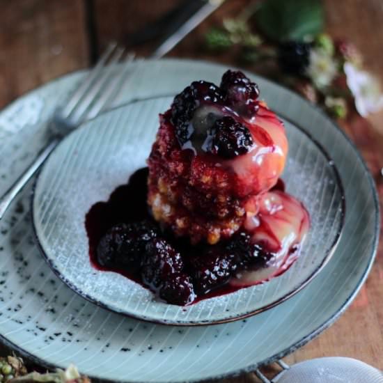 Polenta with blackberry compote