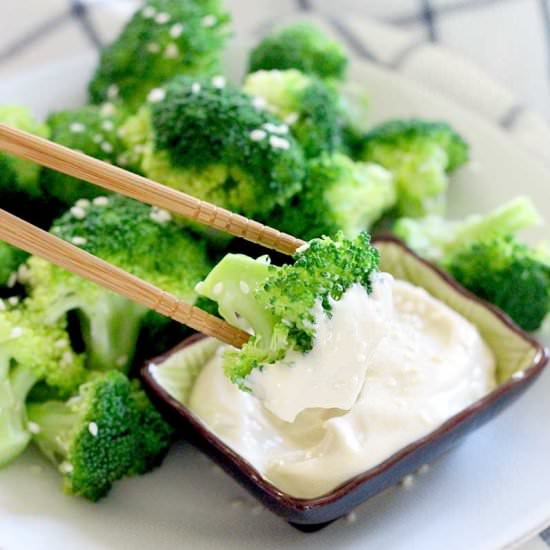 Steamed Broccoli with Soy Mayo Dip