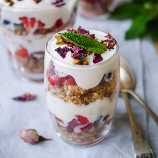 Healthy No Bake Berry Rose Trifle