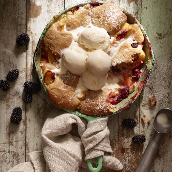 Peach Blackberry Skillet Cobbler