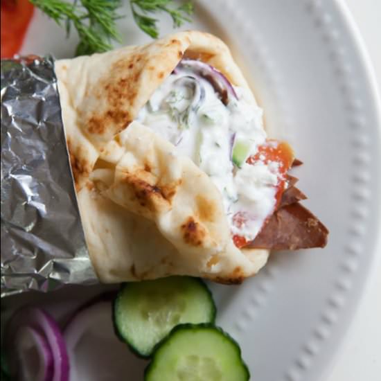 Roast Beef Gyros and Tzatziki Sauce
