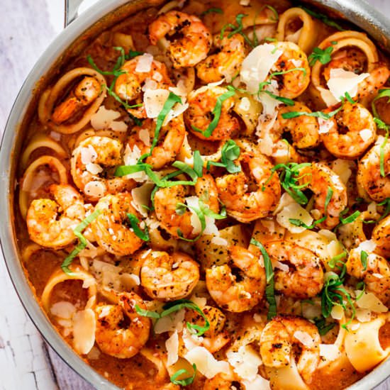 Cajun Shrimp with Tomato Alfredo Pasta