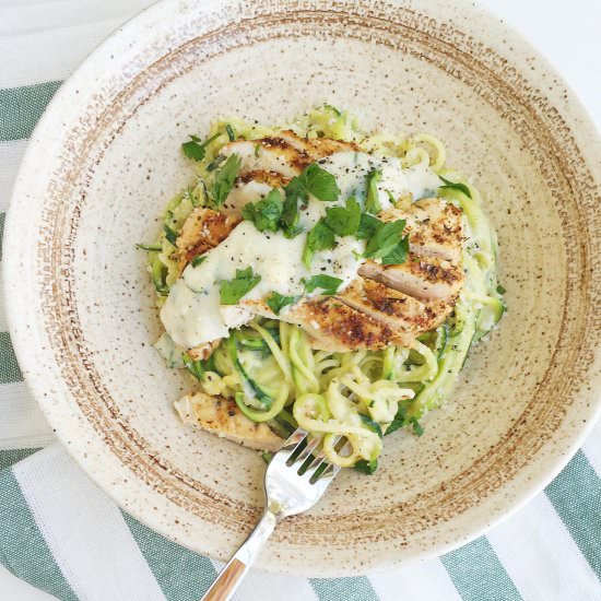 Light Chicken Alfredo with Zoodles