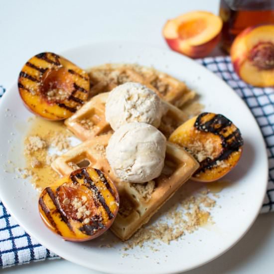 Grilled Peaches, Waffles & Ice Cream