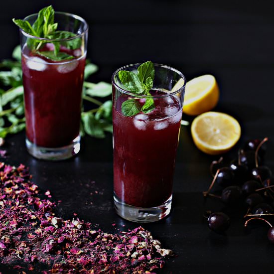 Iced Cherry Hibiscus Tea with Mint