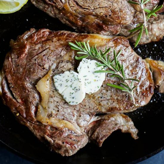 Pan Seared Ribeye with Herb Butter