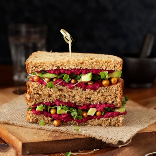 Beet Hummus Roast Chickpea Sandwich