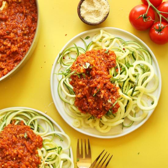 Zucchini Pasta w/ Lentil Bolognese