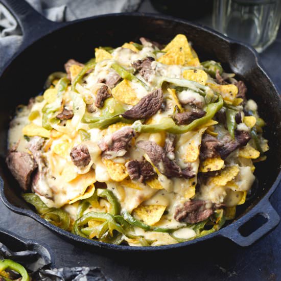 Philly Cheesesteak Skillet Nachos