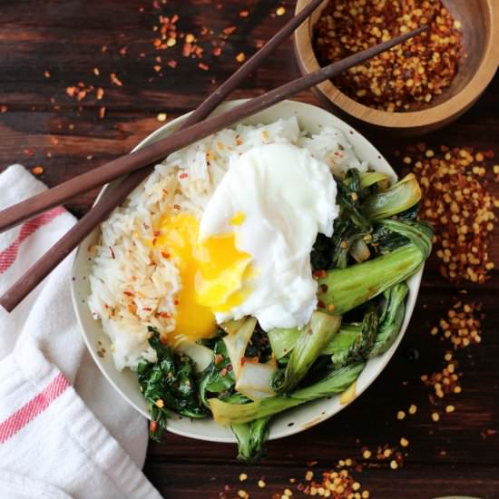 Vegetarian Rice Bowl + Poached Egg