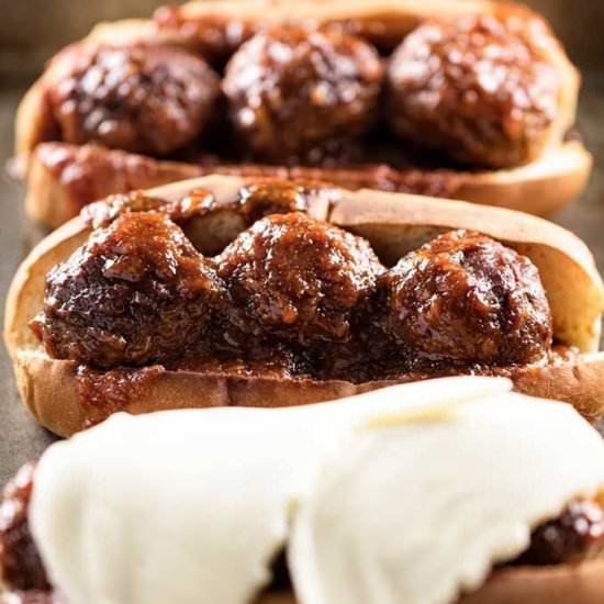 Slow Cooker BBQ Meatball Subs