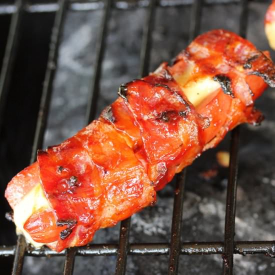 Bacon Wrapped Cheese Stuffed Hot Dogs