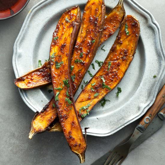 Honey Harissa Roasted Eggplant