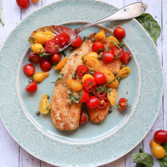 Tilapia with Tomatoes, Basil, and Capers
