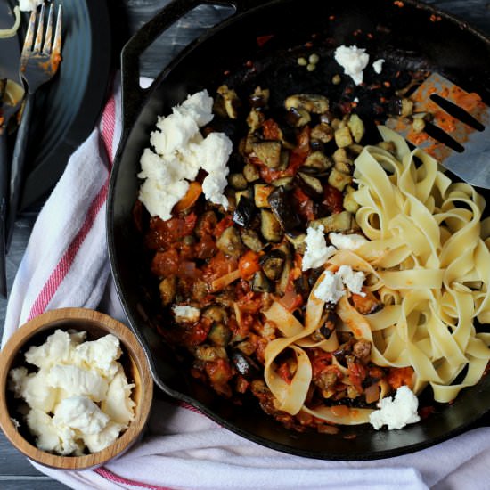 Roasted Eggplant Ragu + Pasta