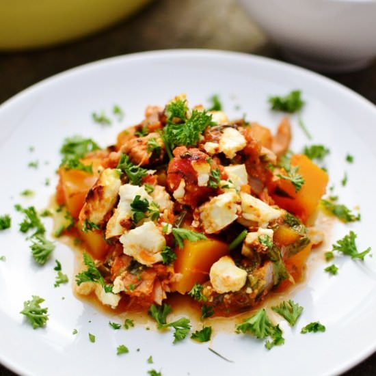 Tuna, Butternut Squash, and Feta Bake