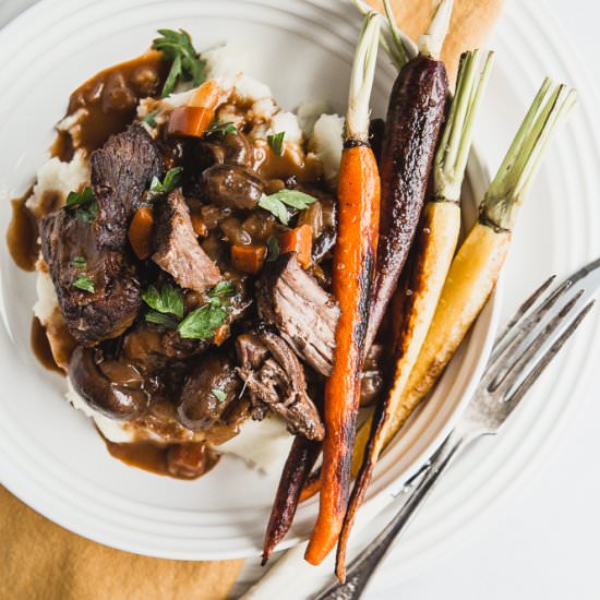 Wine Braised Beef with Mushrooms