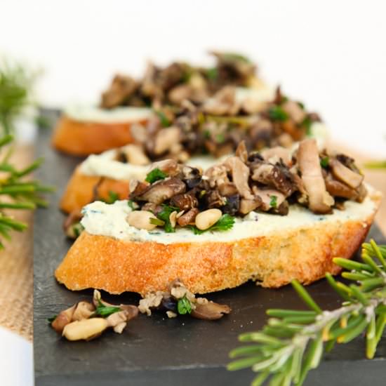 Mushroom Vegan Ricotta Crostini