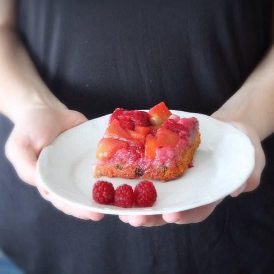 Mango & Raspberry Upside Down Cake