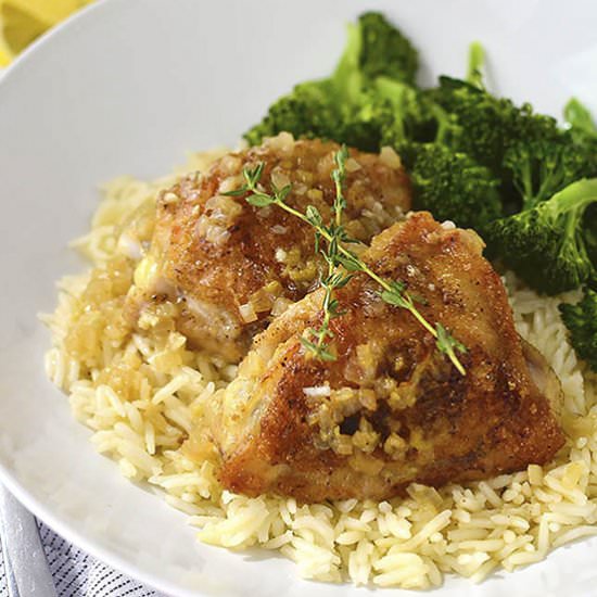Pan-Roasted Chicken Thighs and Rice