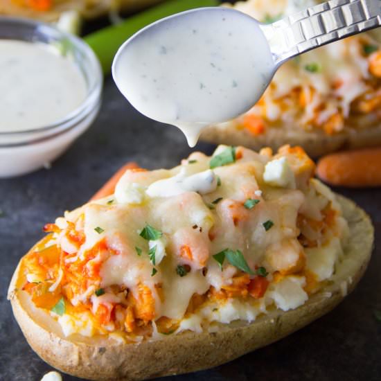 TWICE BAKED BUFFALO CHICKEN POTATO