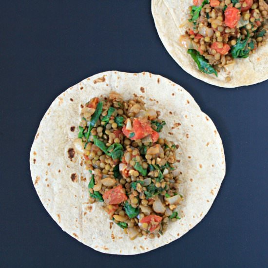Lentil Spinach Burritos