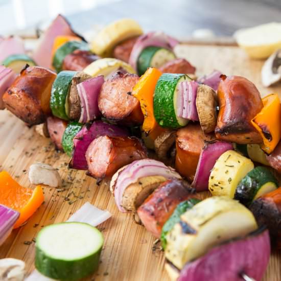 Grilled Sausage & Veggie Kabobs