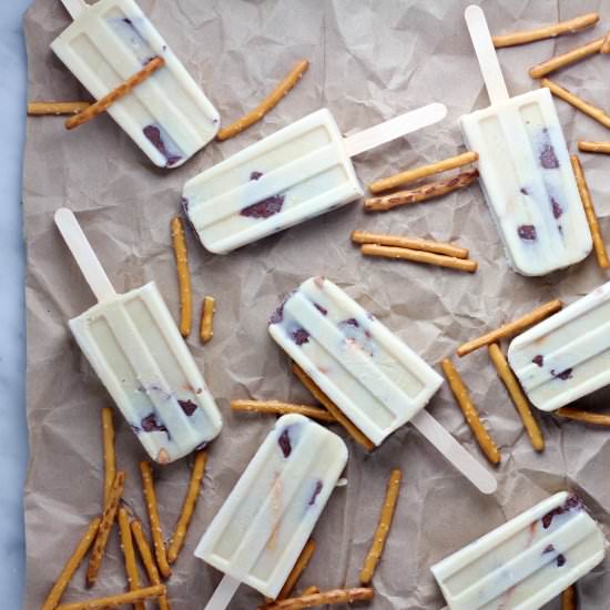 Pretzel Popsicles with Fudge Chunks