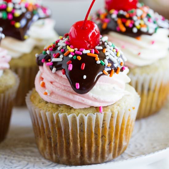 Banana Split Cupcakes