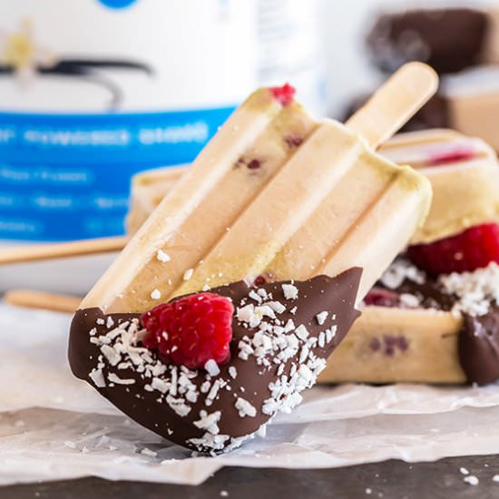 Coconut Raspberry Protein Popsicles