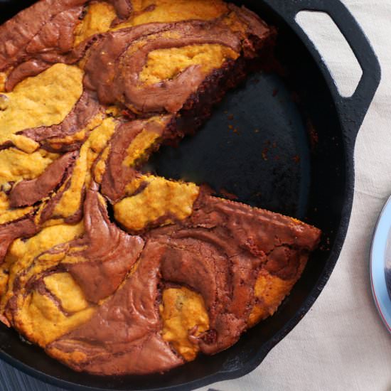 Brownie Pumpkin Chocolate Chip Cookie Cake