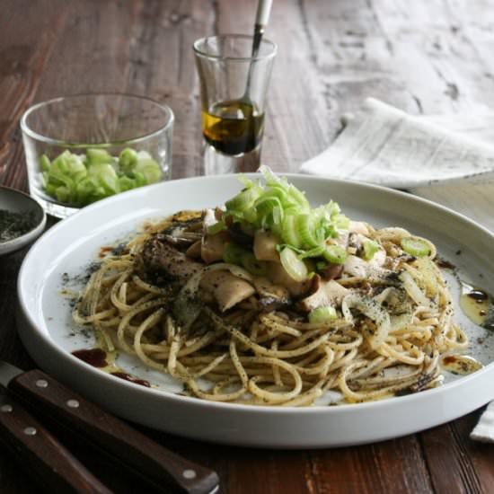 Shiso Pasta with King Mushrooms