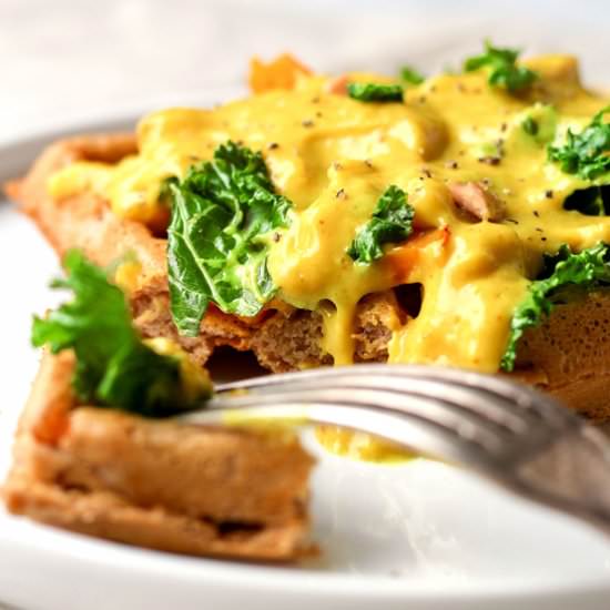 Vegan Pumpkin Waffles Benedict