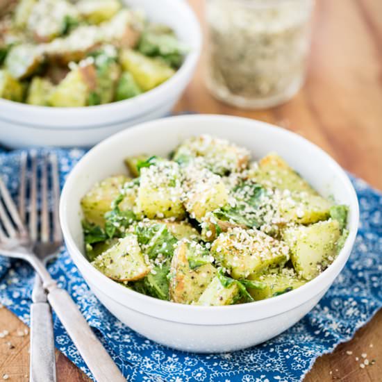 Roasted Garlic Pesto Potatoes