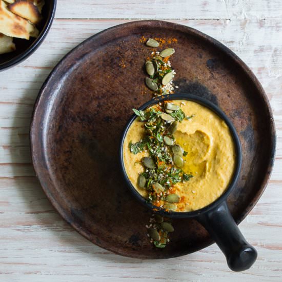 Roasted pumpkin and harissa hummus
