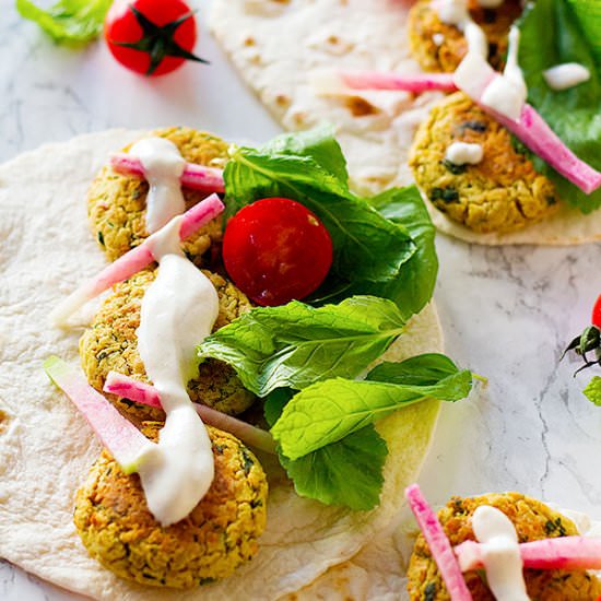 Baked Falafels with tahini yogurt