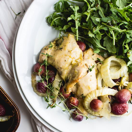 Baked Chicken with Fennel + Grapes