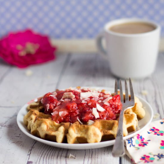 Coconut Waffle w/ Strawberry Sauce