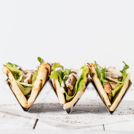Chicken Caesar Naan Tacos