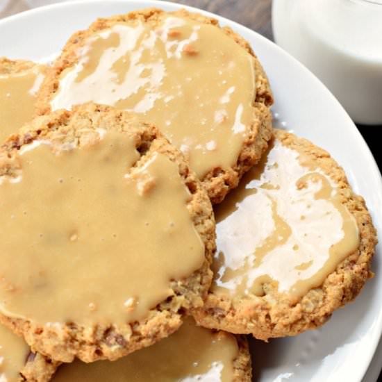 Iced Caramel Toffee Oatmeal Cookies