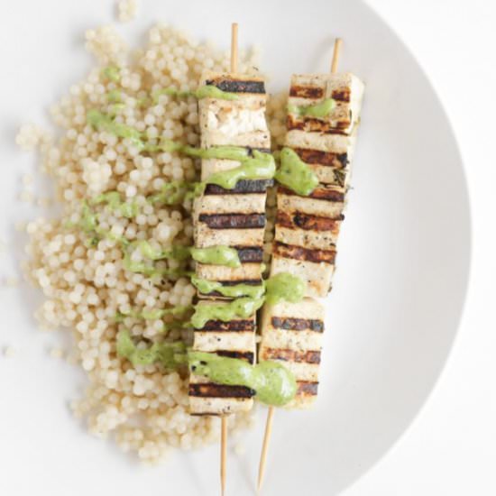 Lemon Rosemary Tofu with Mint Pesto