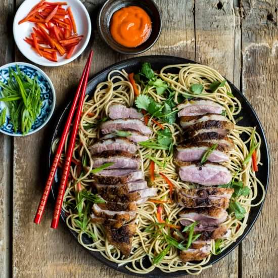 Ginger Scallion Noodles with Duck