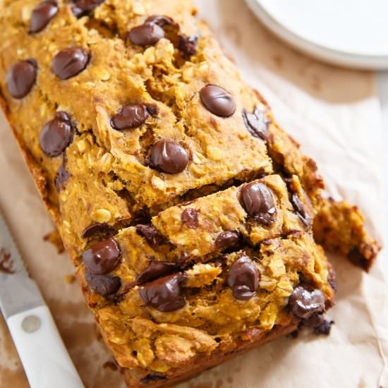 Pumpkin Banana Chocolate Chip Bread