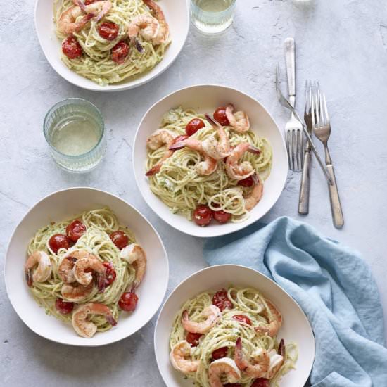 Creamy Goat Cheese & Shrimp Pasta