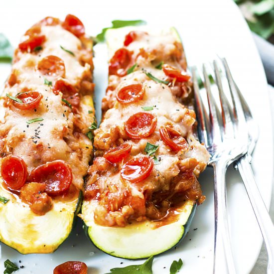 Pizza Zucchini Boats with Pepperoni