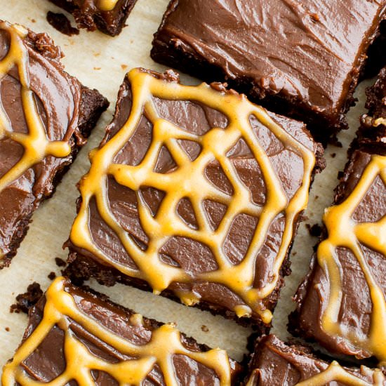 Chocolate PB Spiderweb Brownies