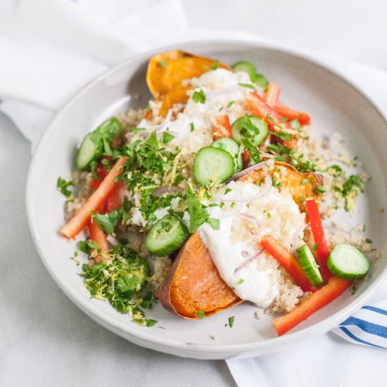 Greek Baked Sweet Potatoes