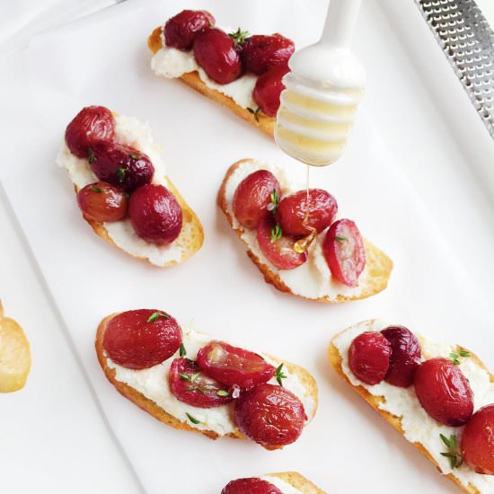 Roasted Grape Ricotta Crostini