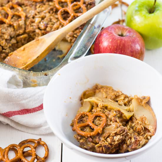 Whiskey Caramel Pretzel Apple Crisp